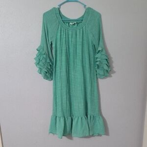 Elegant Teal Woman's Dress with Ruffled Sleeves